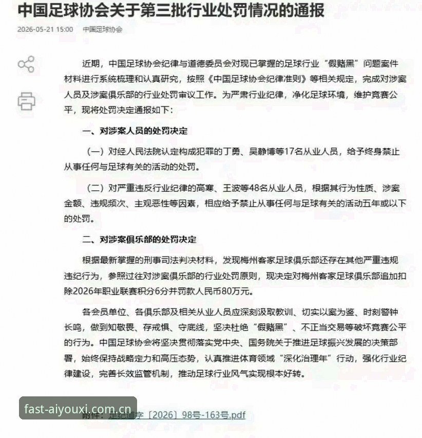 爱游戏体育官网推荐 中国足协第三批禁足名单深度评测:65人受罚,行业净化进行时